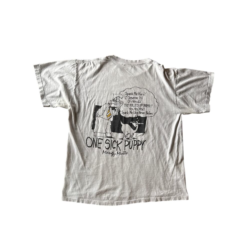 Vintage ‘93 Kahonne One Sick Puppy USA Made Single Stitch XL Gray-White Tshirt
